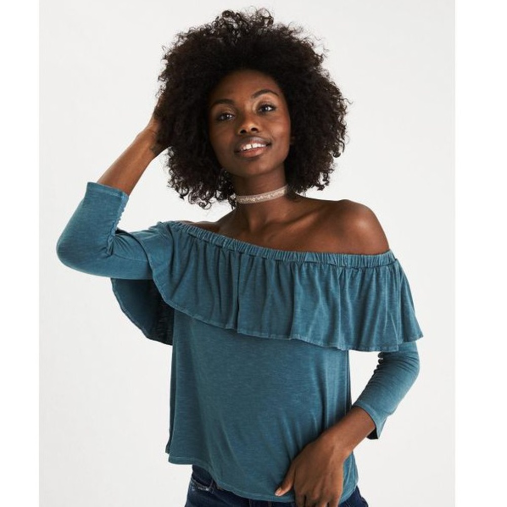 American eagle off the shoulder ruffle top 3/4